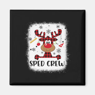 Sped Crew Buffalo Plaid Reindeer Santa Hat Christm Magnet