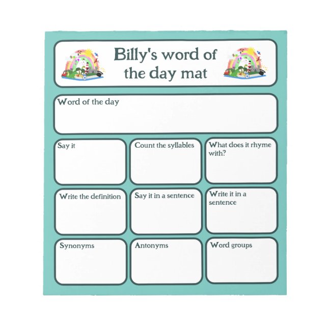 Speech and language, daily word development notepad (Front)