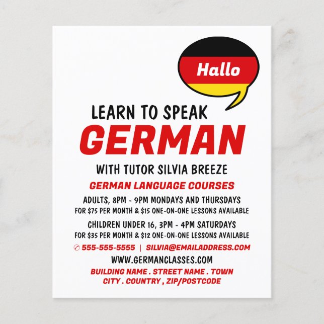Speech Balloon, German Language Course Flyer (Front)