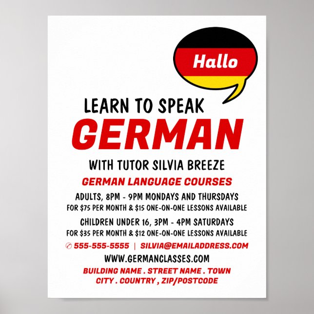 Speech Balloon, German Language Course Poster (Front)