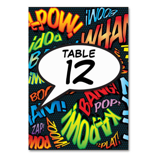 Speech Bubble Fun Retro Comic Book Table Number (Front)