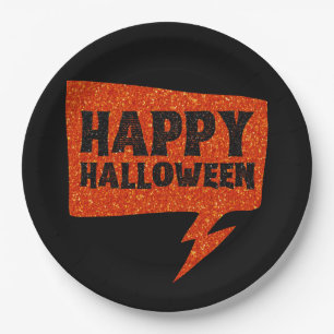 Speech Bubble Glitter Happy Halloween Paper Plate