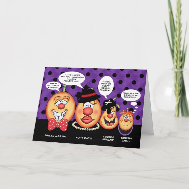 Speech Bubble Pumpkin Family Custom Halloween Card (Front)