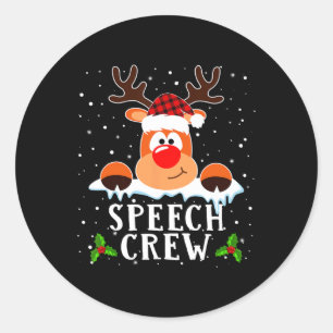 Speech Crew Reindeer Santa Hat Buffalo Red Plaid C Classic Round Sticker