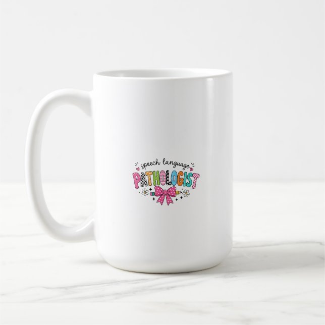 Speech Language Pathologist Colourful Bow Pencil Coffee Mug (Left)