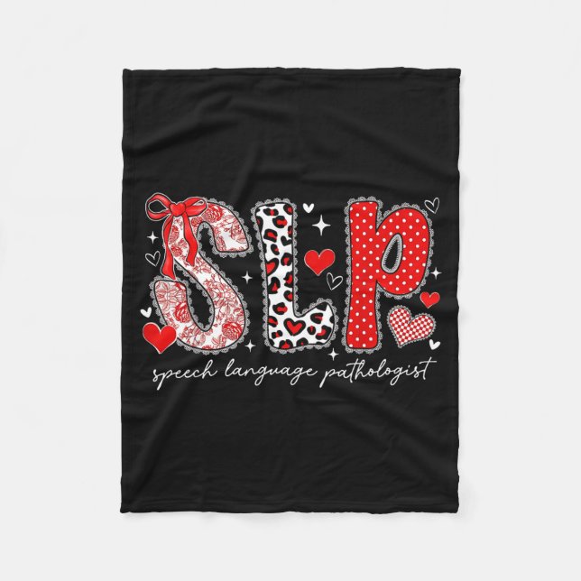 Speech language pathologist valentines day slp fleece blanket (Front)