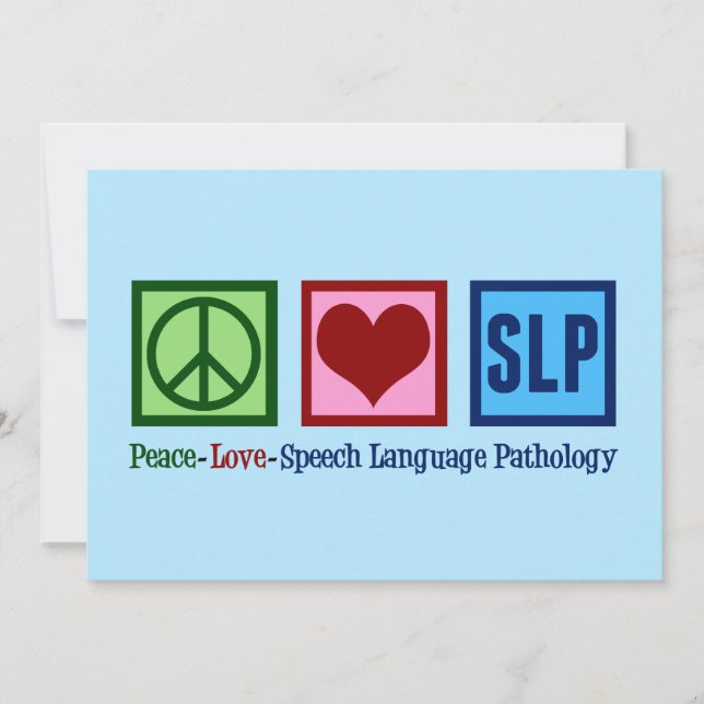 Speech Language Pathology Peace Love SLP Blue Holiday Card (Front)