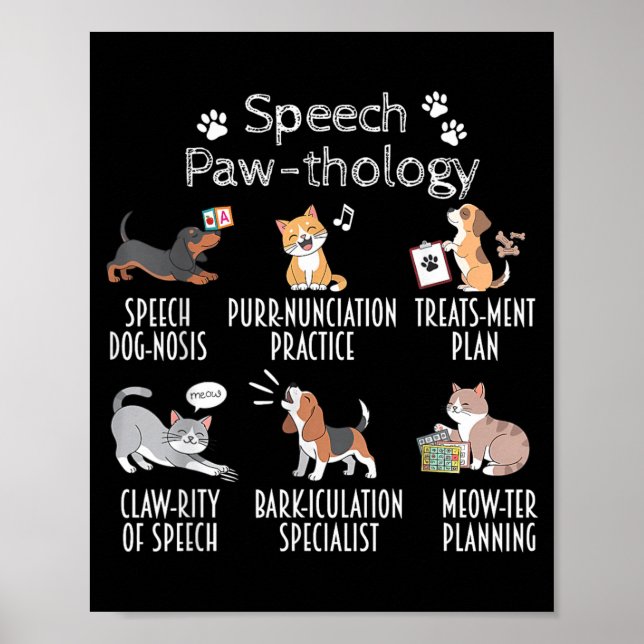 Speech Paw-thology Funny Cats Puns Speech Language Poster (Front)