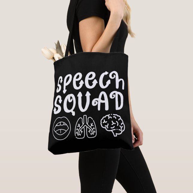 Speech Squad SLP Speech Language Pathologist Funny Tote Bag (Close Up)