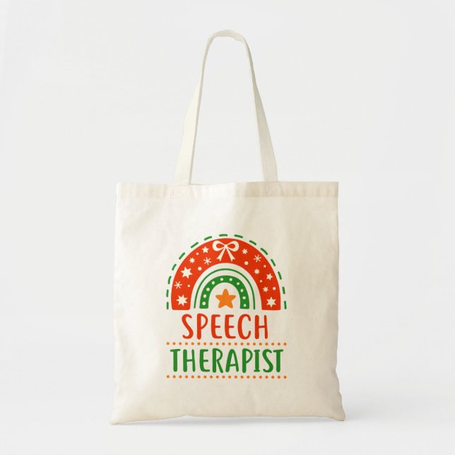 Speech Therapist Christmas Boho Rainbow Tote Bag (Front)