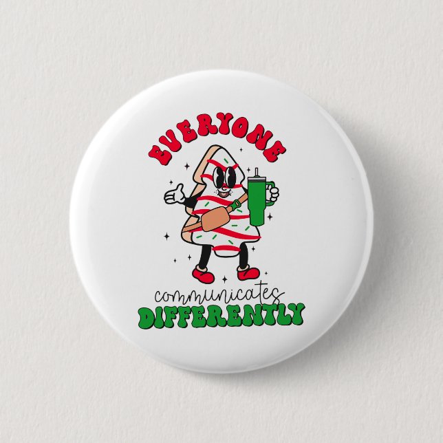 Speech Therapy Christmas Everyone Communicate Diff 6 Cm Round Badge (Front)