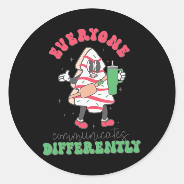Speech Therapy Christmas Everyone Communicate Diff Classic Round Sticker (Front)