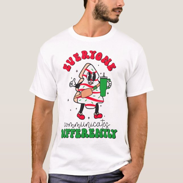 Speech Therapy Christmas Everyone Communicate Diff T-Shirt (Front)