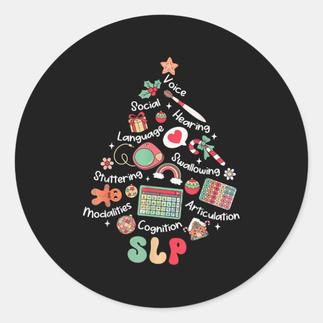 Speech Therapy Christmas Tree Merry Xmas Slp Thera Classic Round Sticker (Front)