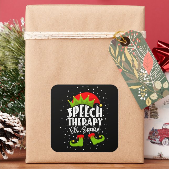 Speech Therapy Elf Squad Christmas SLP Therapist Square Sticker (Holiday)
