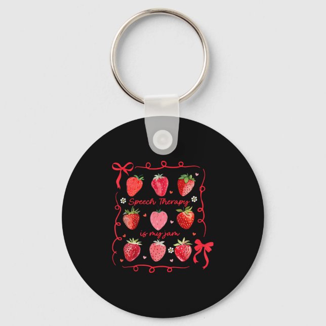 Speech Therapy Is My Jam Strawberry Bow Slp Speech Key Ring (Front)
