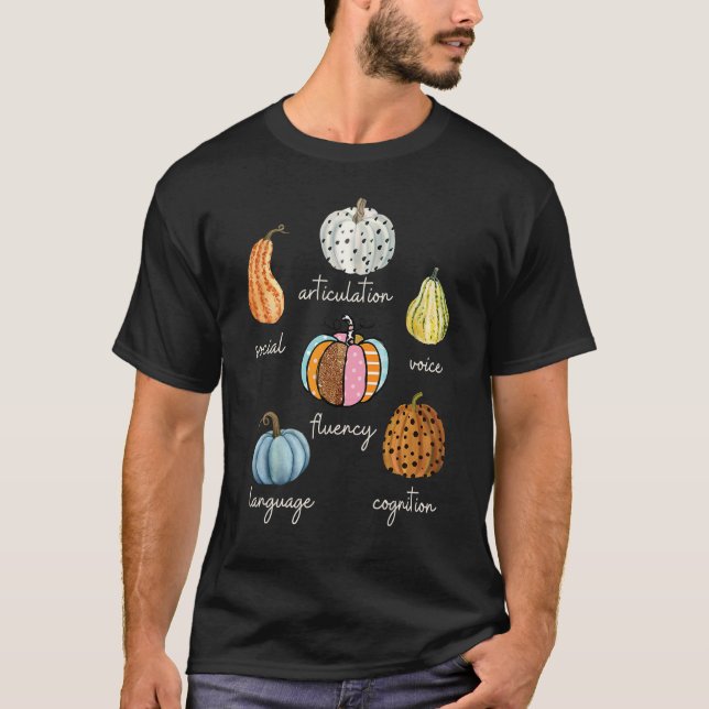 Speech Therapy Pumpkin SLP Neurodiversity Fall Tea T-Shirt (Front)