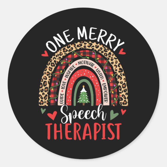 Speech Therapy Rainbow Christmas Speech Language P Classic Round Sticker (Front)