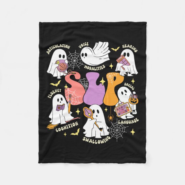 Speech Therapy Spooky Slp Halloween Cute Ghost  Fleece Blanket (Front)