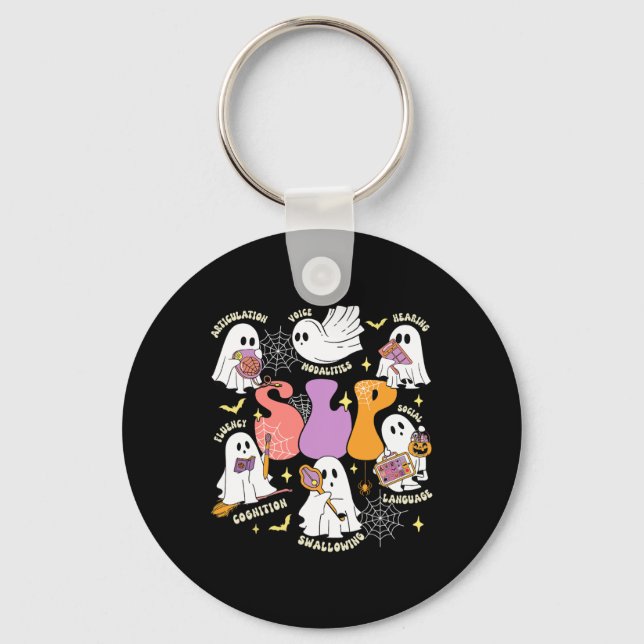 Speech Therapy Spooky Slp Halloween Cute Ghost  Key Ring (Front)