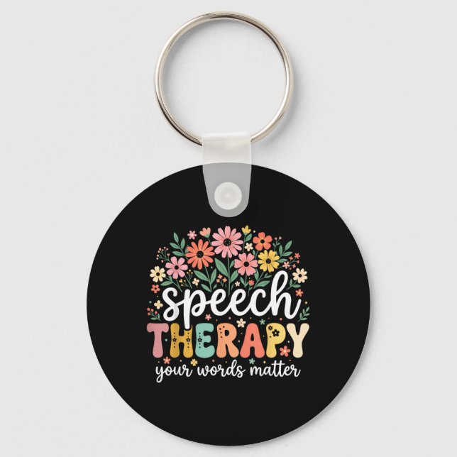 Speech Therapy Words Language Pathologist Floral Key Ring (Front)
