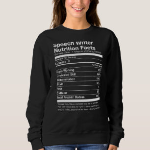 Speech Writer Nutrition Facts Funny Sweatshirt