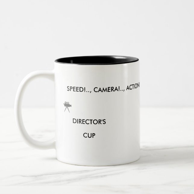 SPEED!.., CAMERA!...ACTON!.. Two-Tone COFFEE MUG (Left)