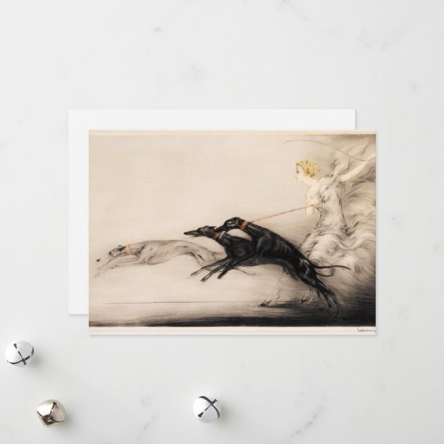 Speed II, Vitesse, 1933 by Louis Icart Holiday Card (Front/Back In Situ)