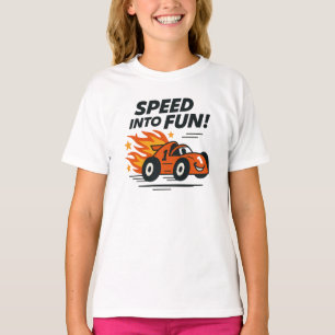 Speed Into Fun Bold Orange Race Car Graphic T-Shirt