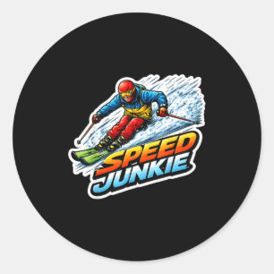Speed junkie downhill skiing skier addicted to ski classic round sticker