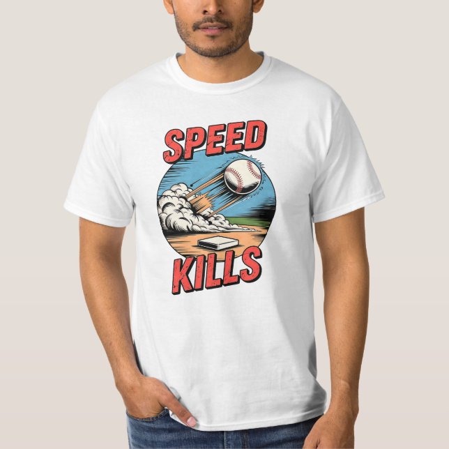 Speed Kills Baseball Fastball Explosion T-Shirt (Front)