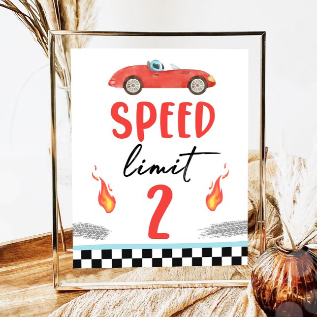 Speed Limit 2 Red Race Car Two Fast Boy Birthday  Poster (Creator Uploaded)