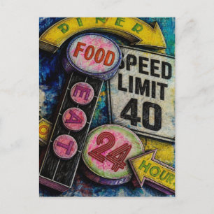 Speed Limit 40 24 Hours Food mixed media collage Postcard