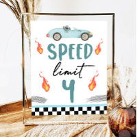 Speed Limit 4 Blue Race Car Two Fast Boy Birthday 