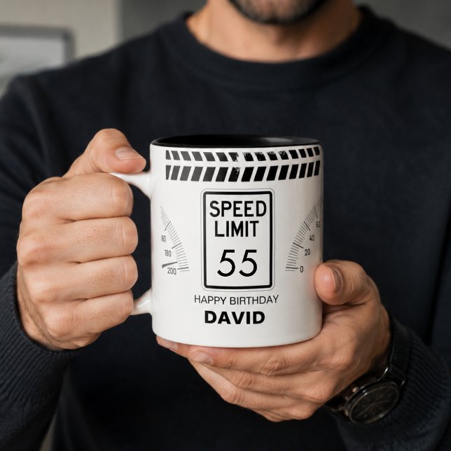 Speed Limit 55 Birthday  Two-Tone Coffee Mug (Speed limit sign 55th birthday motorcycle car themed coffee mug gift
)