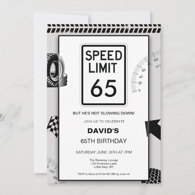 Speed Limit 65th Birthday  Invitation (Front)