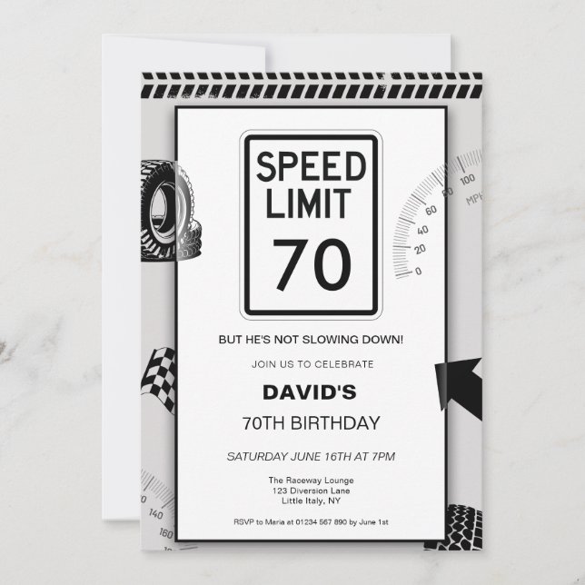 Speed Limit 70th Birthday  Invitation (Front)
