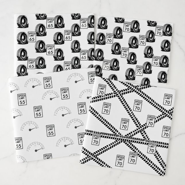 Speed Limit Any Age Birthday  Wrapping Paper Sheet (Motoring car bike lovers birthday gift wrap with age)