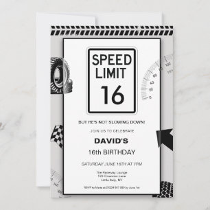 Speed Limit Boy's 16th Birthday  Invitation