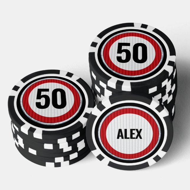 Speed limit road sign with CUSTOM AGE birthday Poker Chips (Stack)