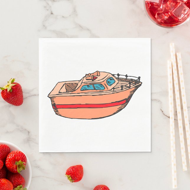 Speedboat Illustration Fun Nautical Boat Design Napkin (Creator Uploaded)