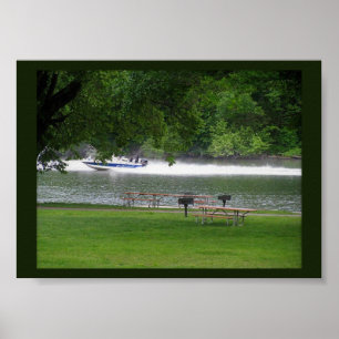 Speedboat on the River Poster