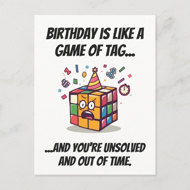 Speedcube Birthday Panic Funny Tag Joke Postcard (Front)