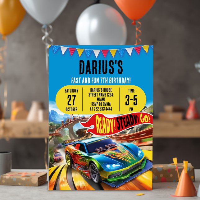 Speeding into Fun Custom Race Cars Birthday Invite (Creator Uploaded)