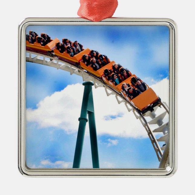 Speeding Orange Roller Coaster Metal Tree Decoration (Front)