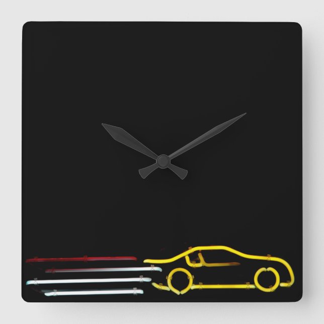 Speeding Race Car Neon Sign Square Wall Clock (Front)