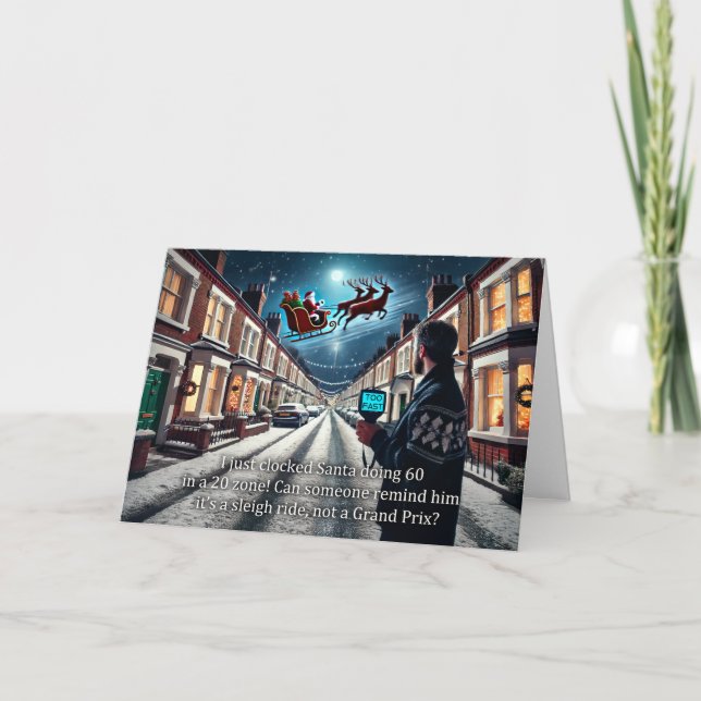 Speeding Santa Christmas Greeting Card 2024 (Front)