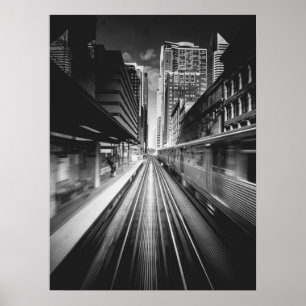 Speeding Train Motion Urban Skyline Poster