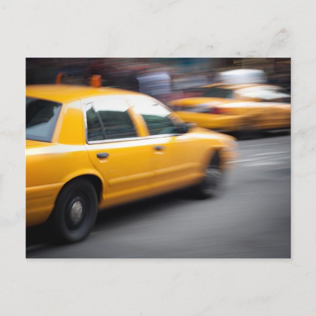 Speeding Yellow NY City Taxi Cab with Motion Blur Postcard (Front)