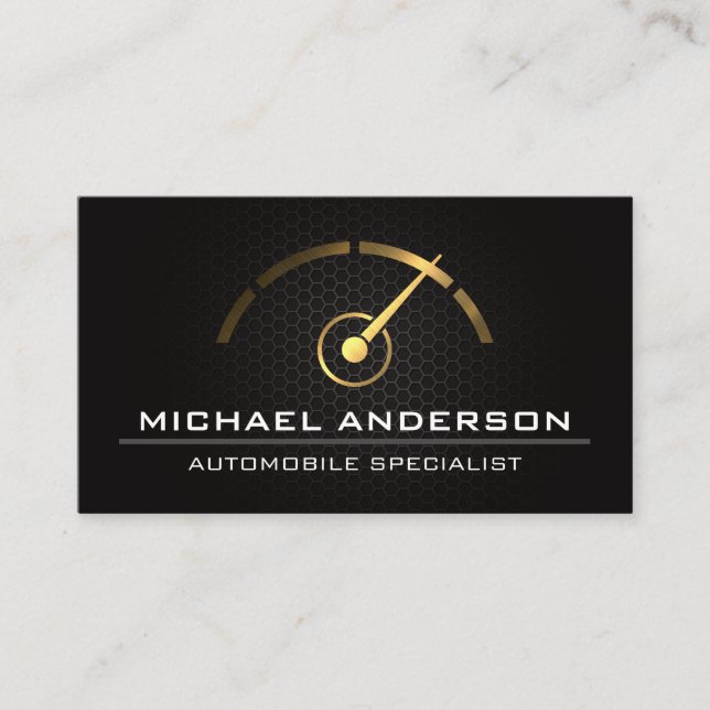 Speedometer Gold Metallic | Auto Logo Business Card (Front)